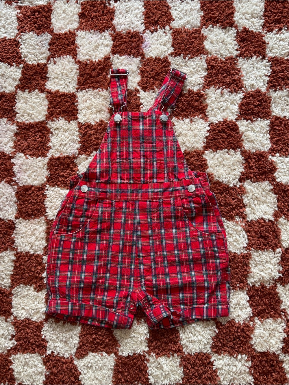 Vintage GAP Red Plaid Kids Short Overalls
